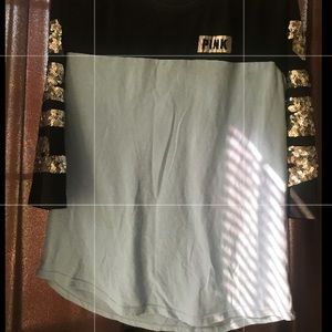 Long sleeve with the word PINK on the sleeves in sliver